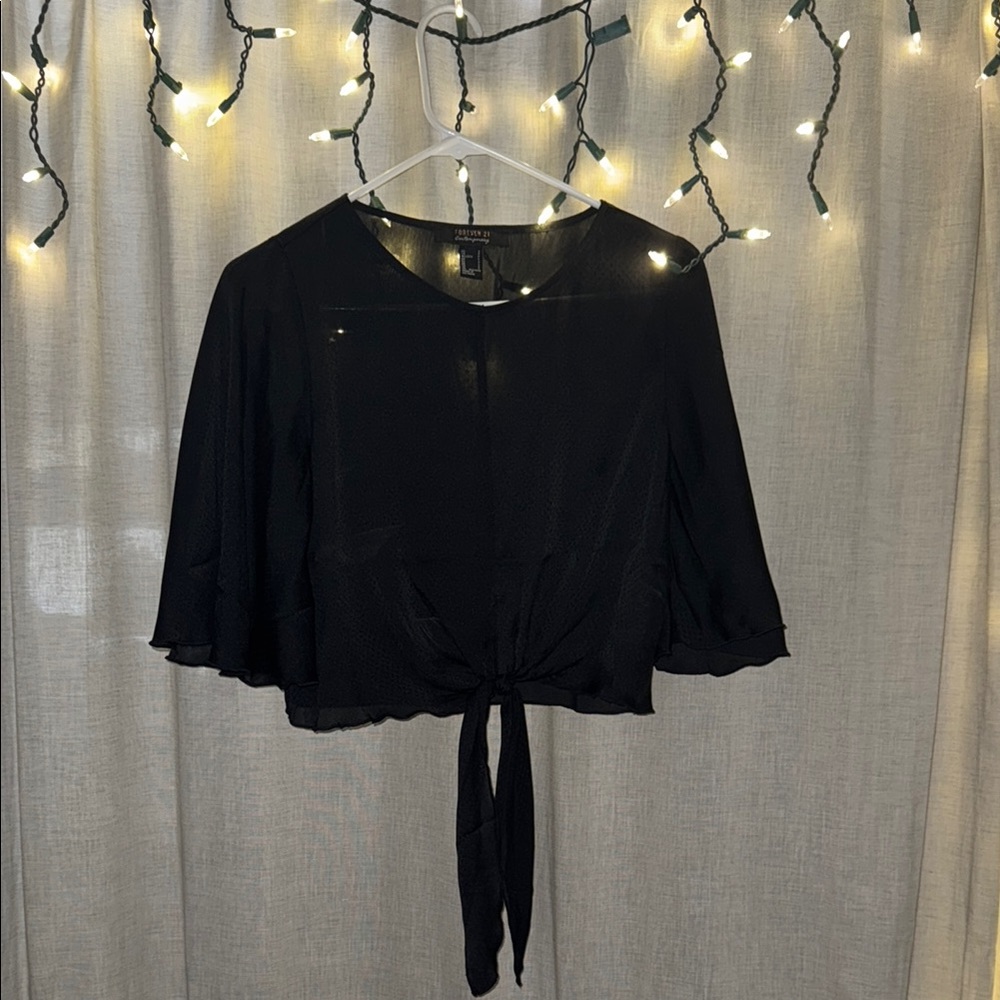 Black Sheer Tie-Front Top